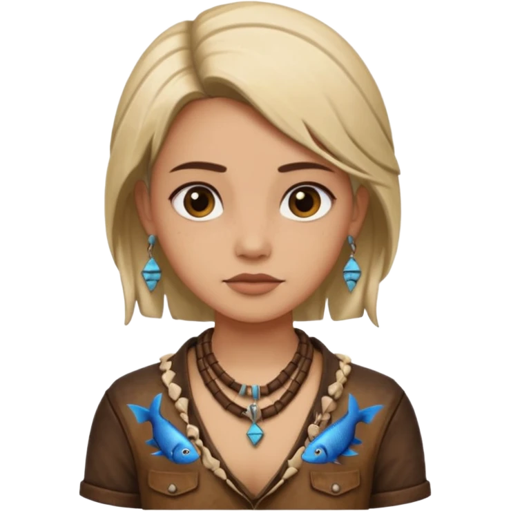 ancient girl wearing fish bone necklaces and leather shirt emoji