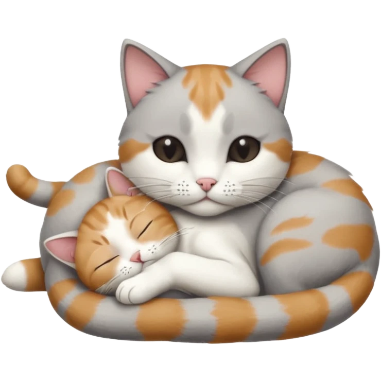 1 grey and white small cat with his eyes closed lying down leaning on his elbow with his paw curled under his head holding it up emoji