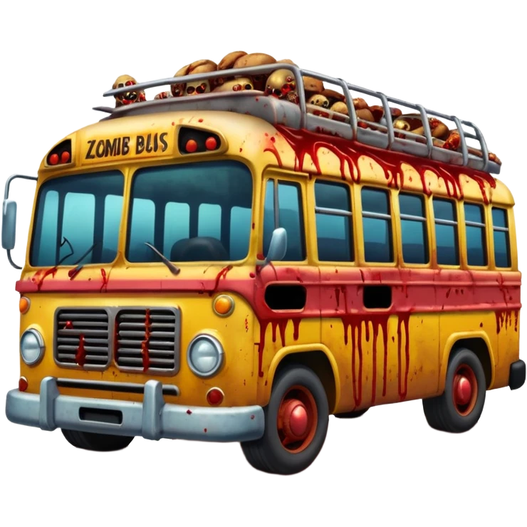 Zombie apocalypse bus..... in the style of your bleeding skull art. More blood and a zombies stuck to the grill that have ran over emoji