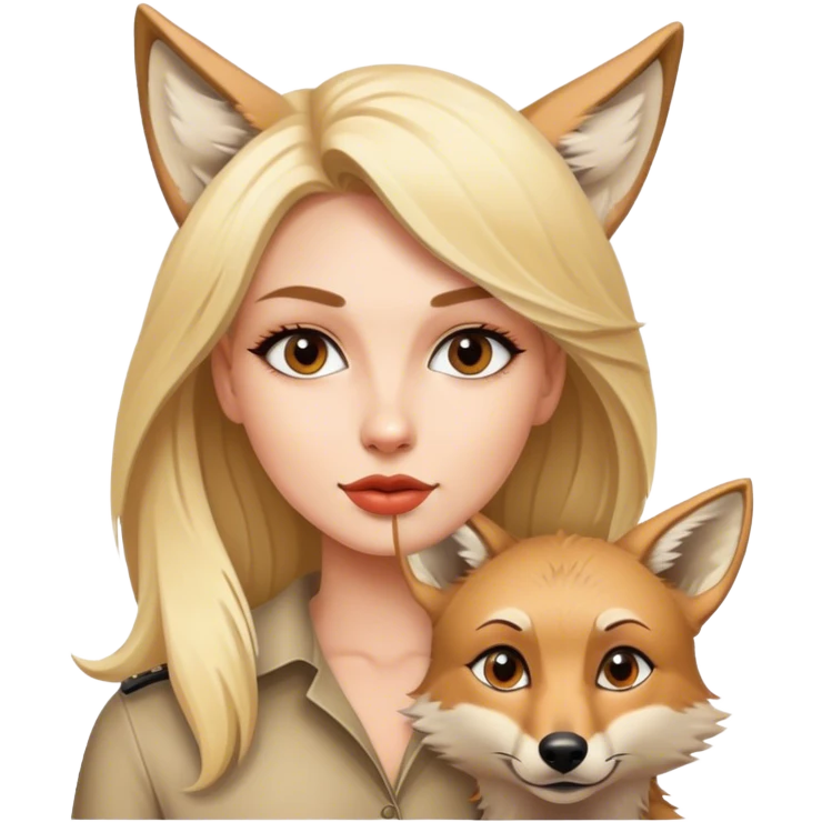 Blonde model and a coyote emoji