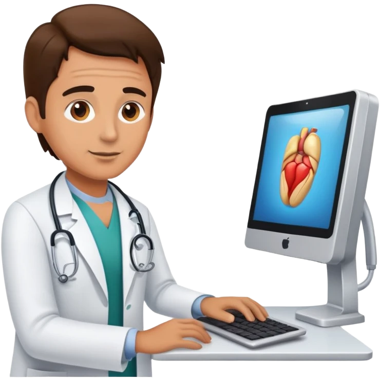 doctor at a computer communicating with a patient emoji