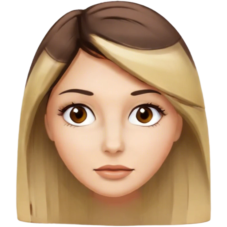 brunnete with straight hair and blonde highlists, long lashes, brown eyes emoji