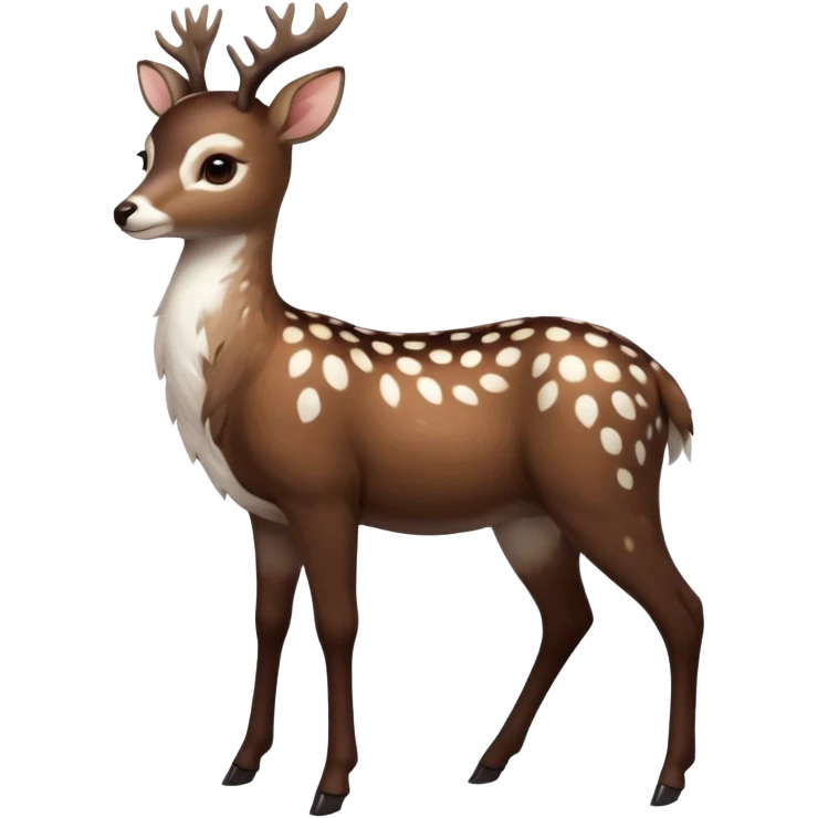 Colorful dark realistic chocolate-brown tropical beige fur glorious divine exotic cute cool beautiful shiny beautiful fantasy-Furret-Eevee-caracal-civet-genet-sergal-vernid-Cacomistle-oncilla-animal-hybrid-fursona with white deer-spots pattern markings (full body) emoji
