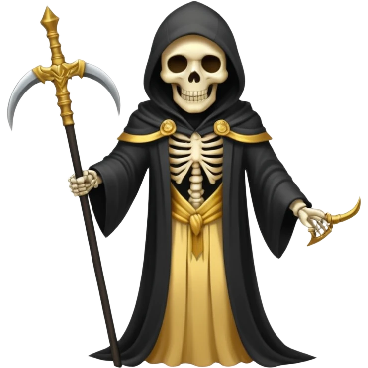 skeleton grim reaper in a gold with scythe emoji
