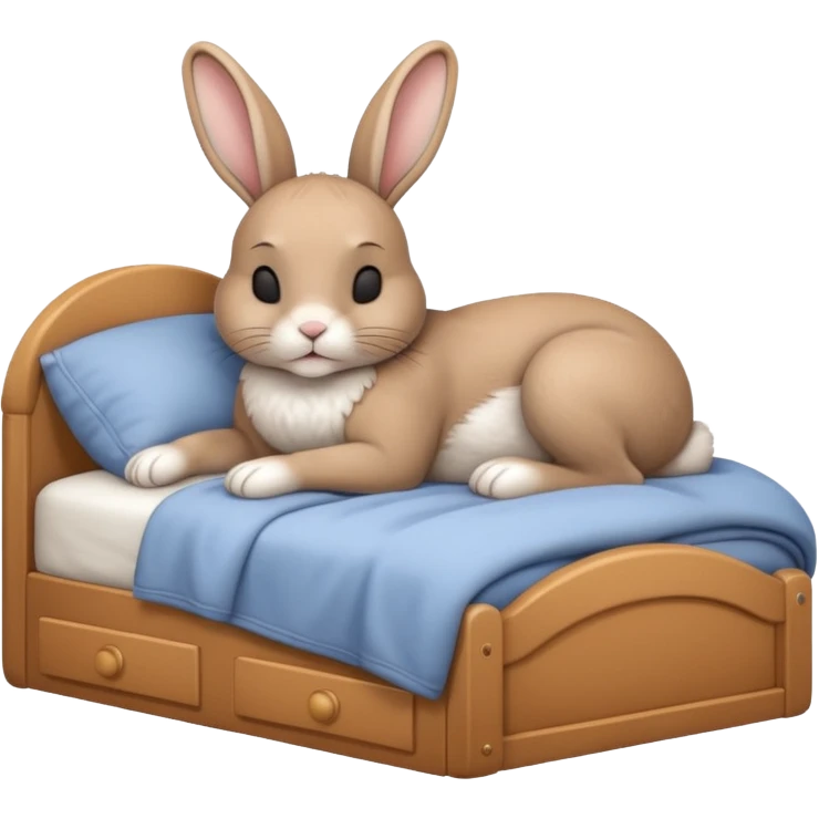 cartoon rabbit sleeping soundly in a big bed by itself with its eyes closed and no stuffed animals emoji