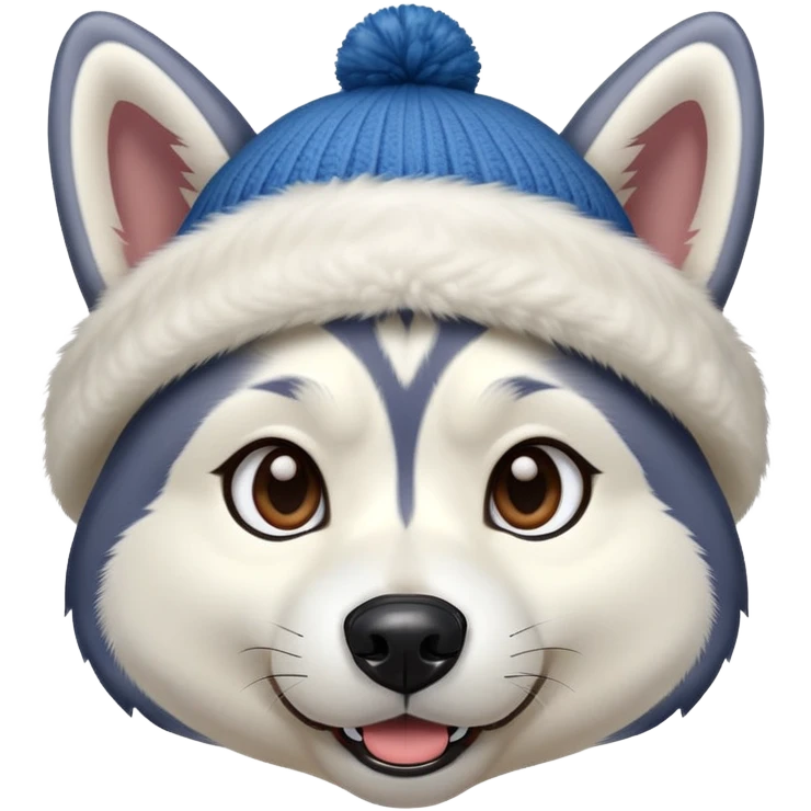 Husky with a beanie on his head and his ears popping out emoji