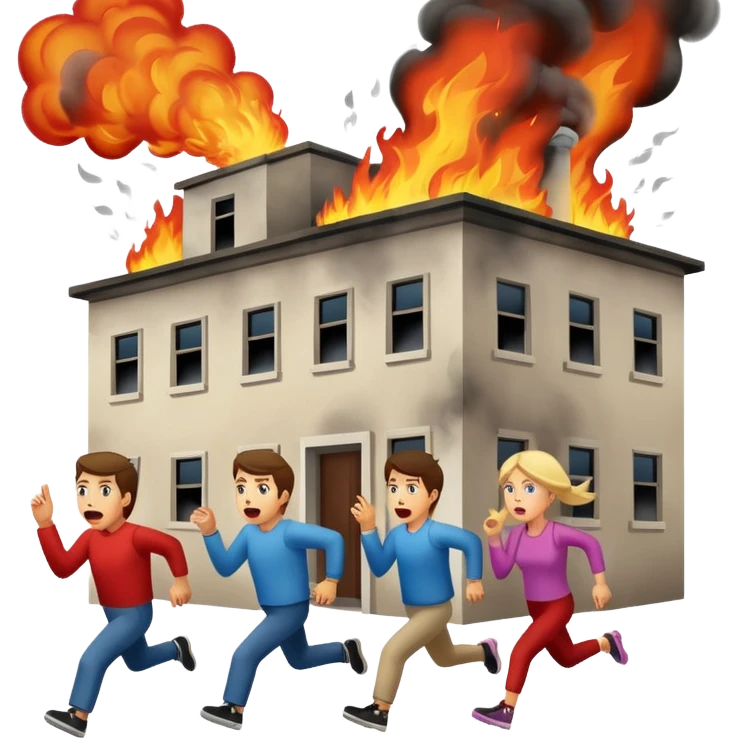 4 people running from burning building  emoji