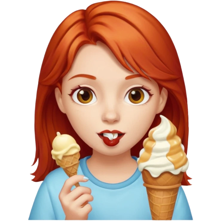 Red haired girl eating ice cream emoji