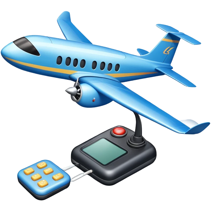 An icon featuring a remote-controlled model airplane soaring through the sky and clouds, with a detailed transmitter in the foreground. The sky is clear with motion lines showing flight. Transparent background emphasizes the precision, creativity, and joy of aeromodelling as a sport. emoji