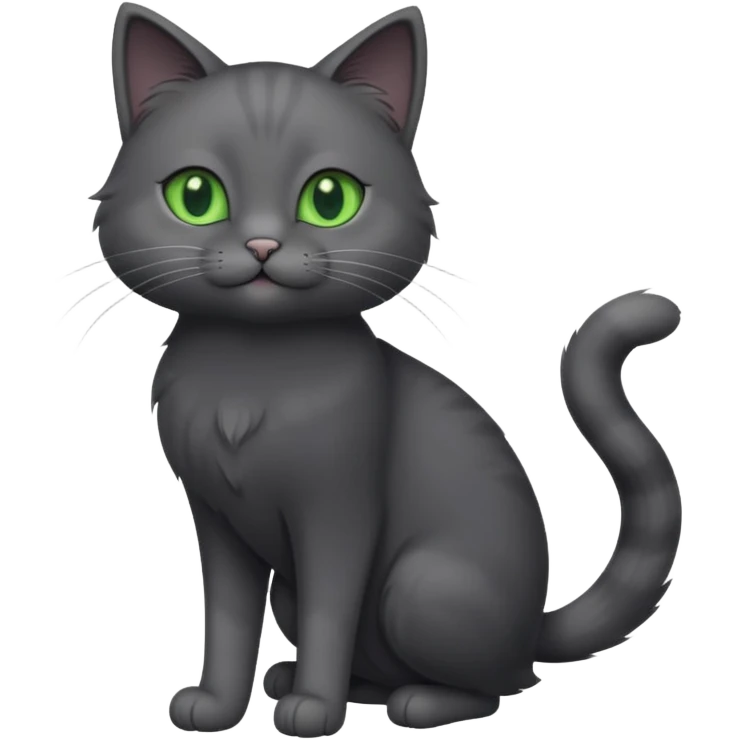 full body gorgeous solid dark grey cat with green eyes, white paws and white whiskers playing emoji