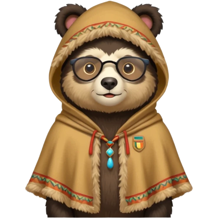 Spectacled bear wearing a chullo and a poncho that says I.T.I. CUSCO on the chest emoji