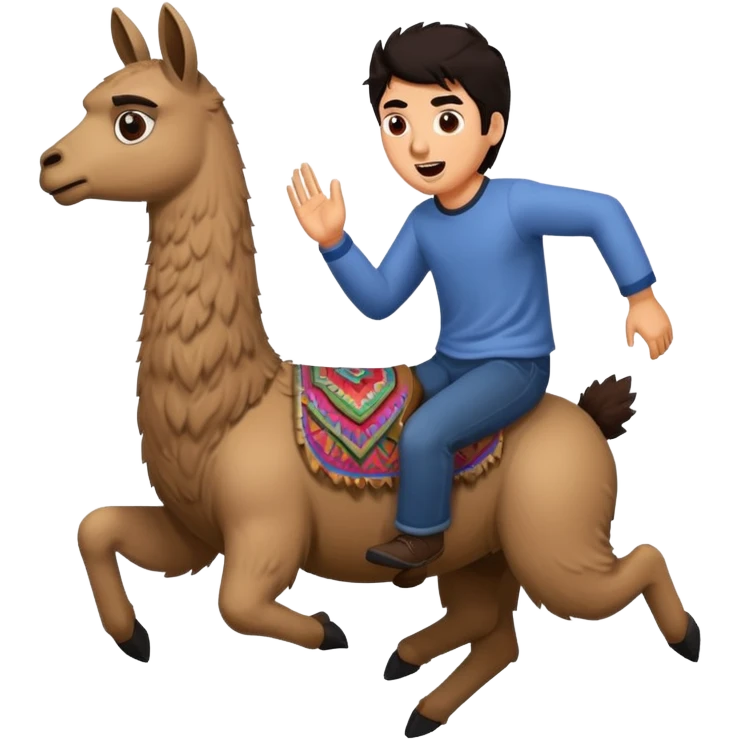 Guy with dark hair getting chased by a scary llama  emoji