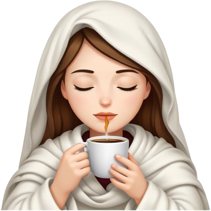 girl inside a blanket sipping coffee eyes closed emoji