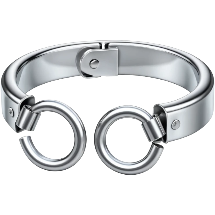 A pair of elegant handcuffs emoji made of silver chrome, smooth rounded design, glossy metallic reflections, luxury fetish aesthetic, minimal iOS emoji style, centered, clean white background emoji