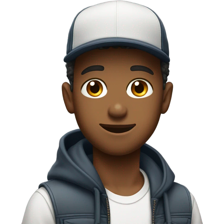 casual boy in baseball cap with self image on the hat emoji