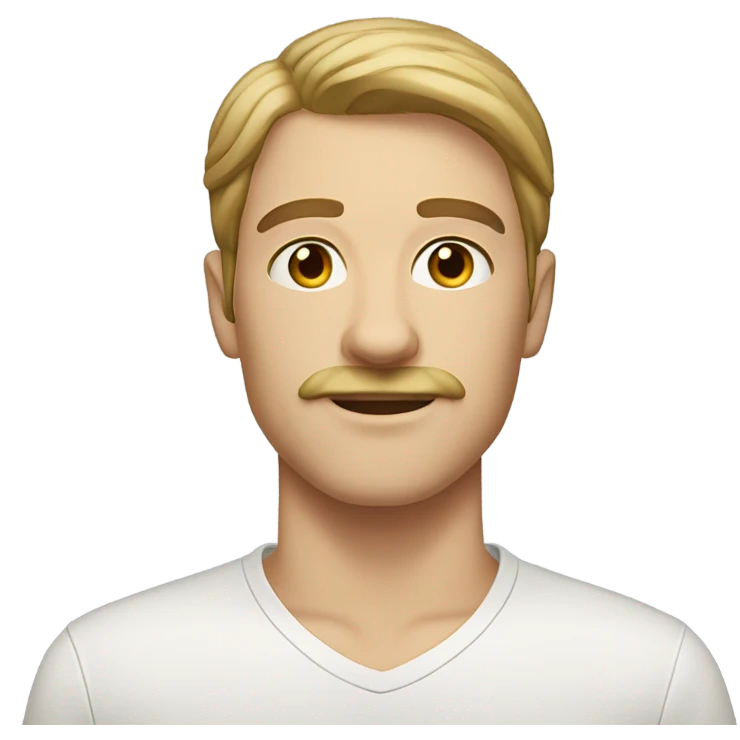 A 21-year-old male with fair skin, a mustache without a beard, and smooth hair. emoji