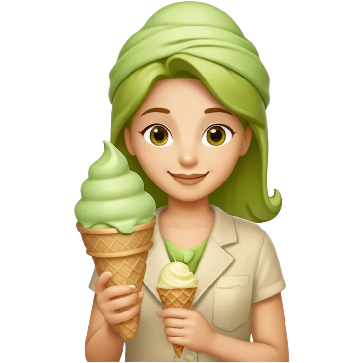 smiling Athena with green pistachio ice cream cone emoji
