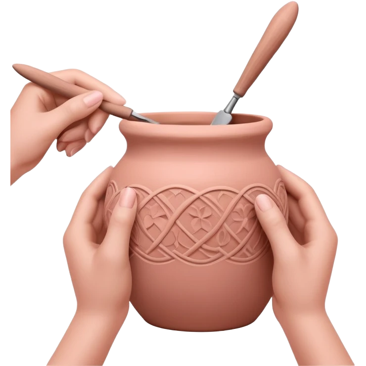 hands using pottery tools to add texture to pink clay, showing various texture tools creating patterns emoji