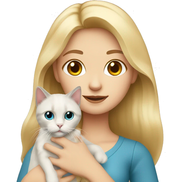 Blonde girl holding ragdoll cat emoji