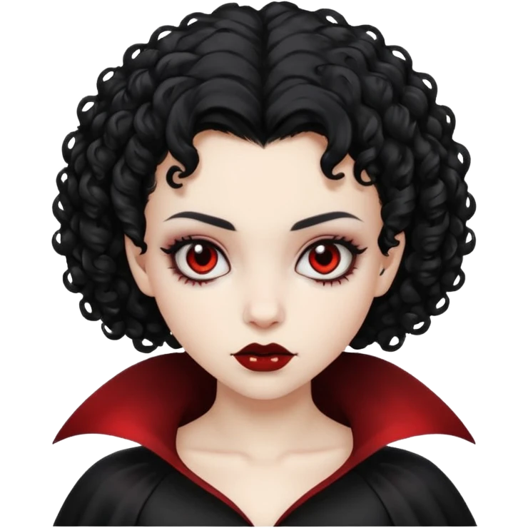 A black vampire girl with short curly hair emoji