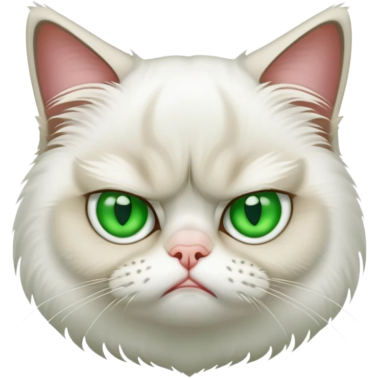 White grumpy cat with green eyes emoji