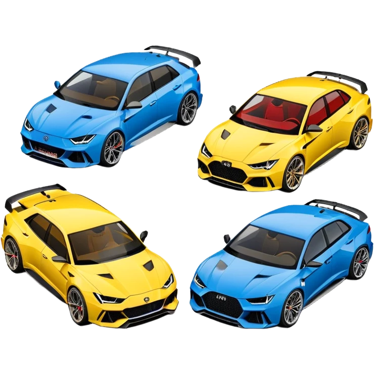 three cars lineup front profile forming a semi circle with a lamboghini svj an bmw m140i and a audi rs6 emoji