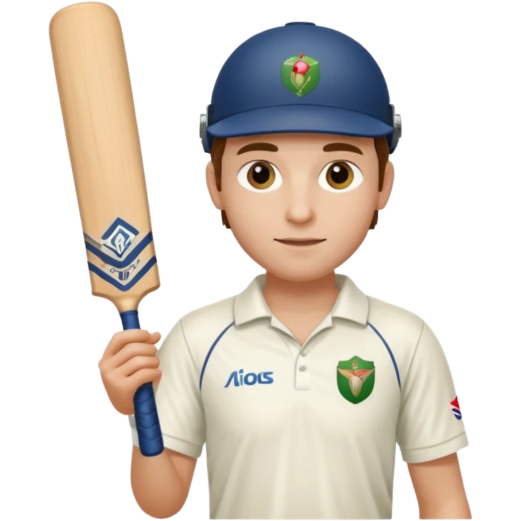 Cricketer in full white kit with bat and ball emoji