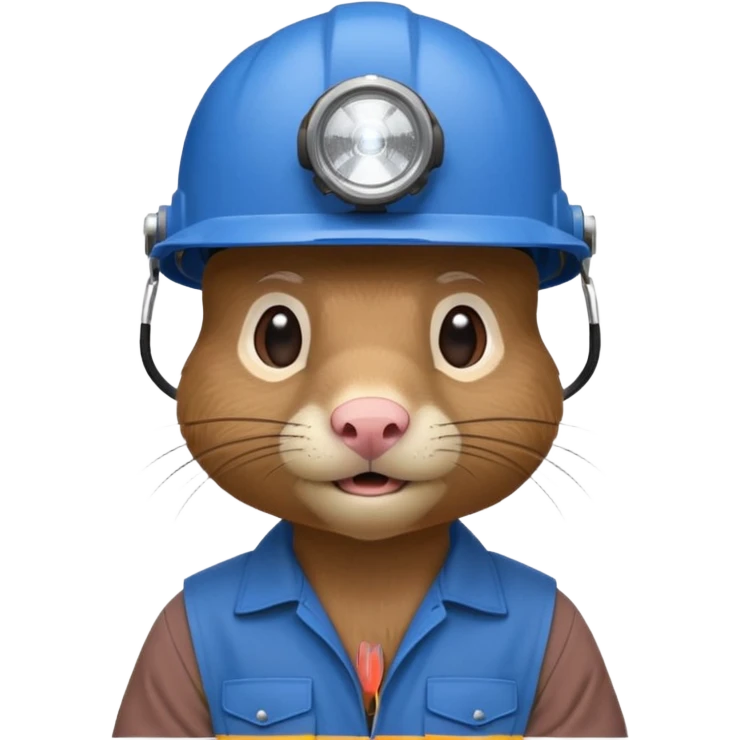 a mole rat, blue helmet, headlamp, brown worker cloth emoji