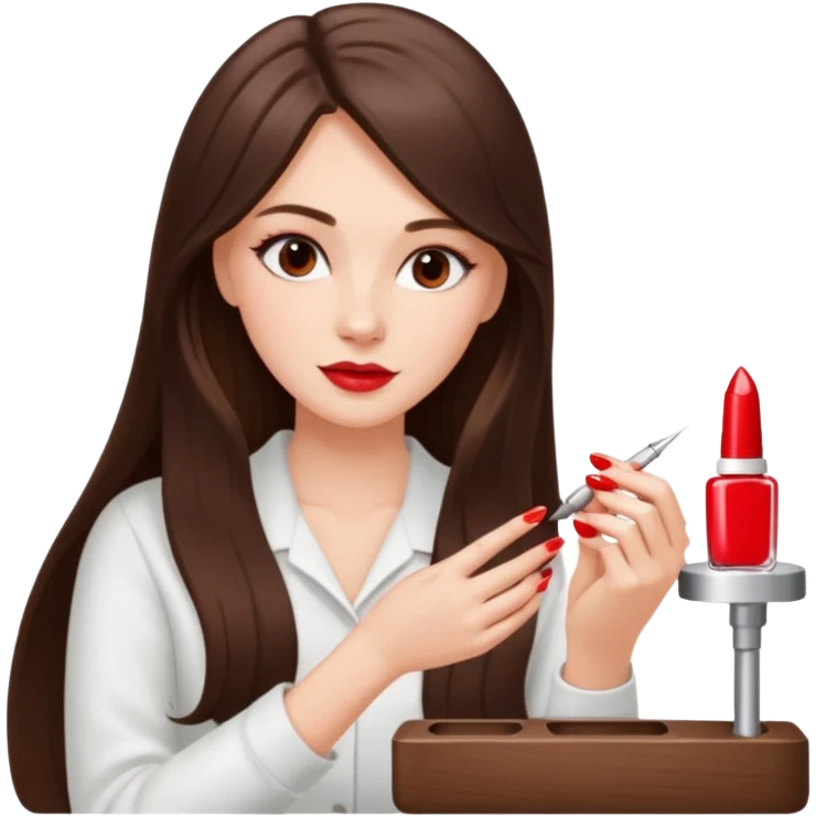White girl with long brunette hair girl getting her nails done emoji