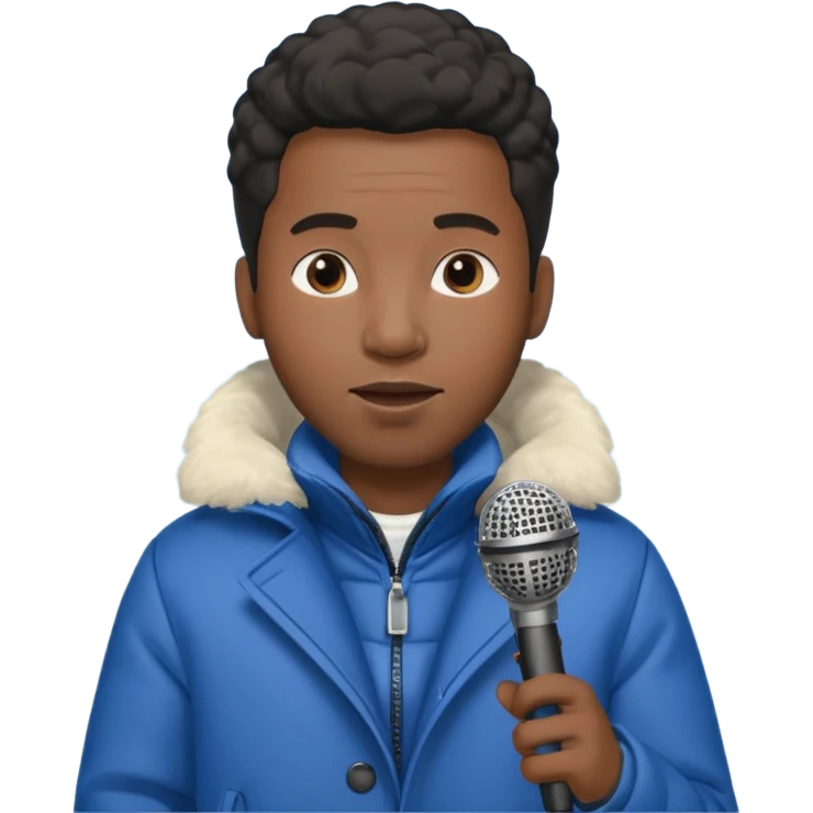 black man with winter clothes holding microphone emoji