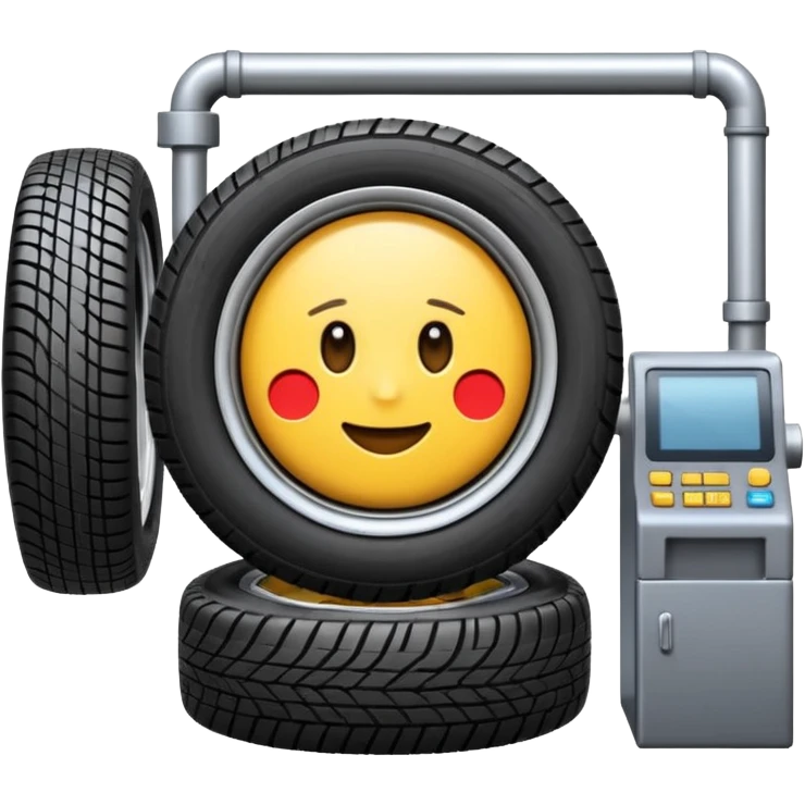 emoji of tire, inside the manufacturing factory, getting inspected by machine not by hunan, the machine is complicated  emoji
