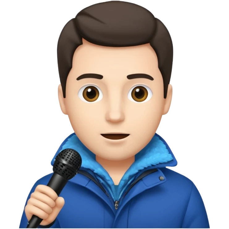 man with winter clothes holding microphone emoji