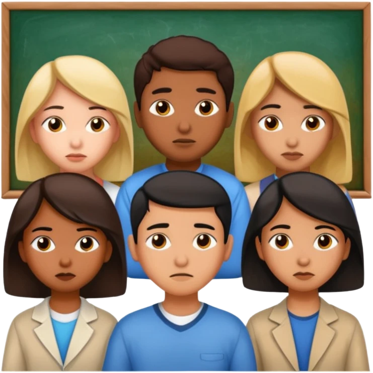 грустная группа студентов из разных стран: африканский, азиатский, индиец emoji