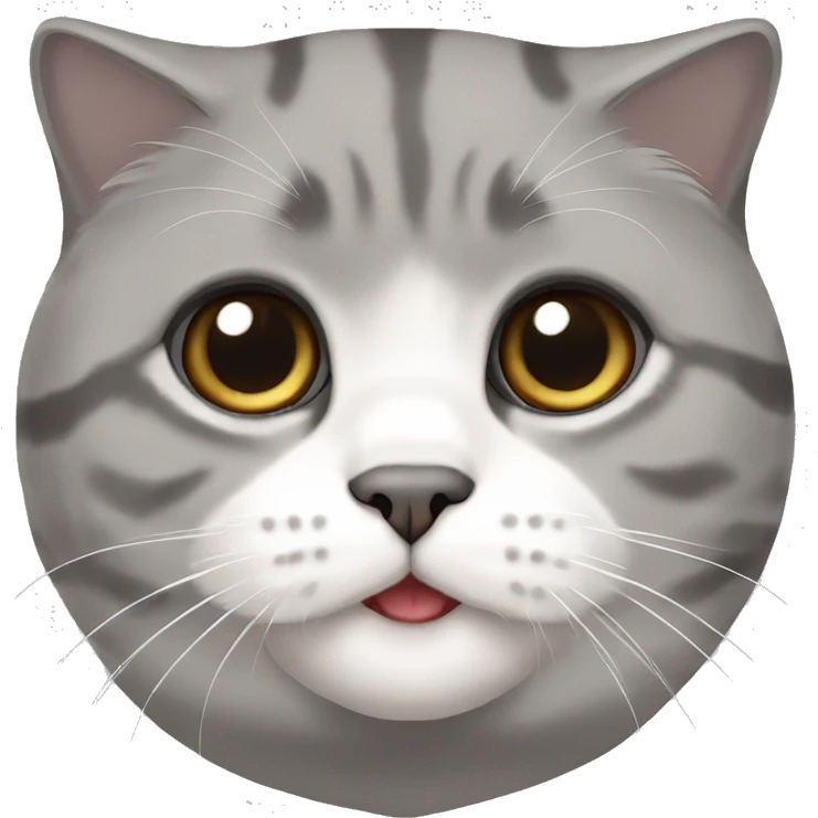 Scottish fold cat gray with white neck and white left part of his mouth  emoji