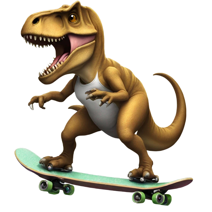A T. rex with a gun on a skateboard  emoji