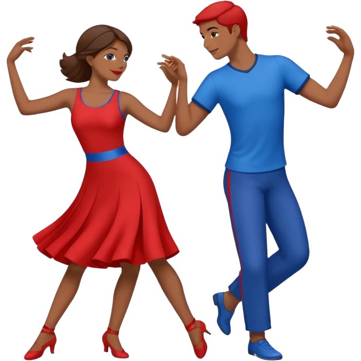 two people dancing together, one wearing red and one wearing blue emoji
