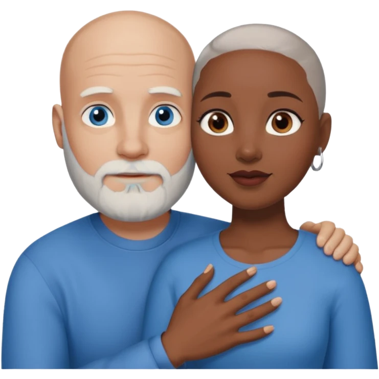 Talk bald white man with a white beard and blue eyes lovingly holding a black woman with brown eyes and grey hair emoji