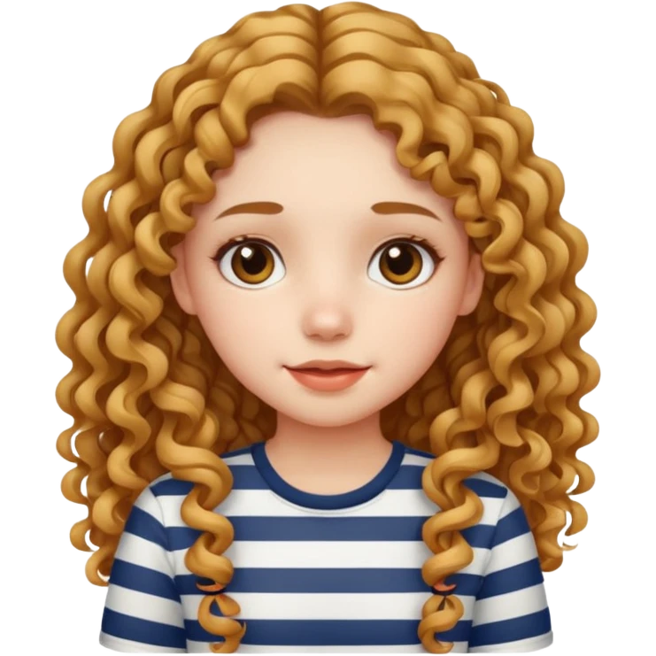 stripped shirt wearing Cute girl long curly hair style. emoji