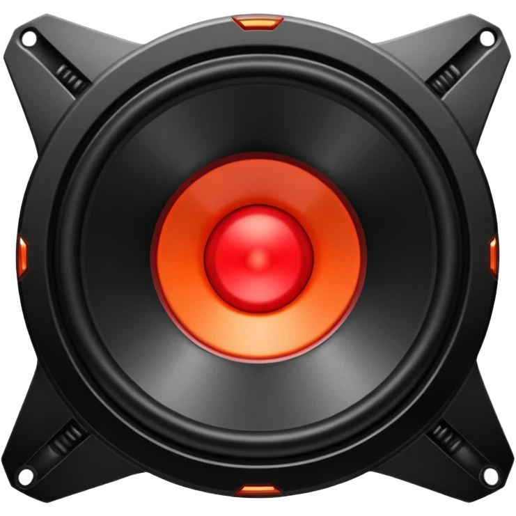 Head: A black KLIPSCH RP-8000F speaker, often represented with a red center or speaker cone.
Core: A small, bright glowing cherry-red circle representing his core.
Body & Armor: Primarily black armor plating with bright red accents or flames. emoji