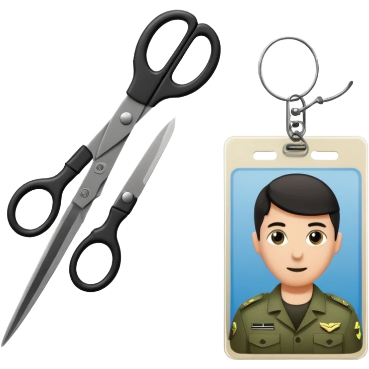 Floating black Scissors cutting in half an idf soldier ID card with a little chip in 2 parts emoji
