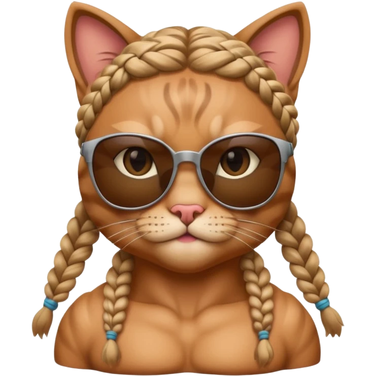 Bodybuilder cat with braids wearing sunglasses emoji