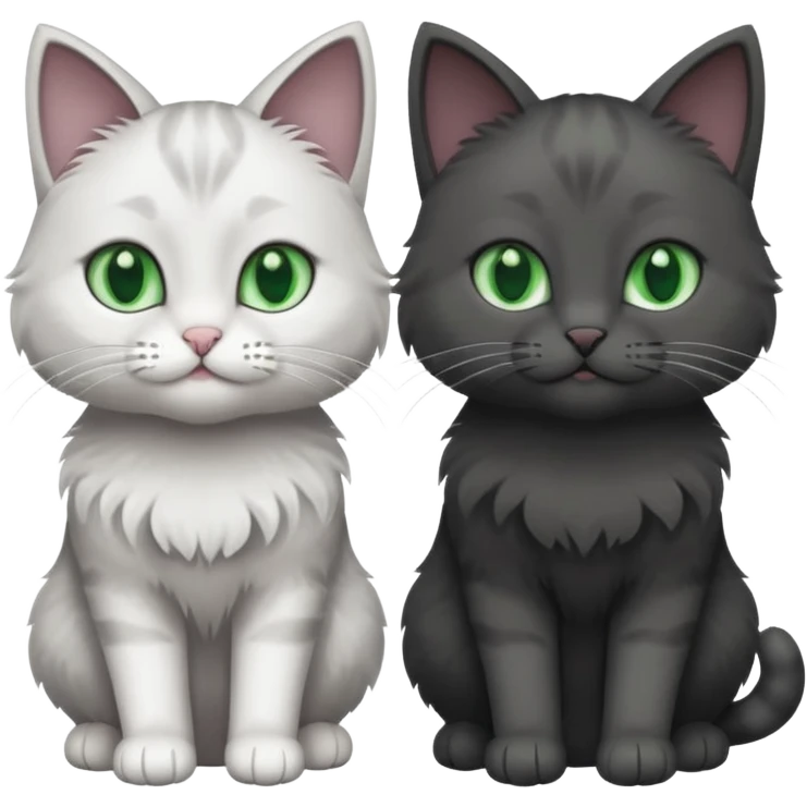 2 different coloured grey cats including one dark grey and white cat and one completely solid dark grey cat with green eyes and only white paws emoji