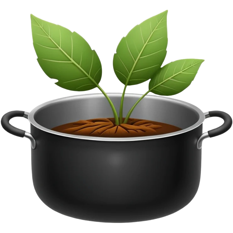 Minimalistic flat vector icon, iOS style, thin black contour on white background. Leaf inside a cooking pot. Clean, no text, no shadows.
 emoji