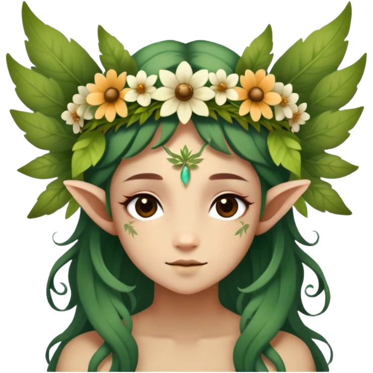 a forest fae spirit with leafy wings and flower crown emoji