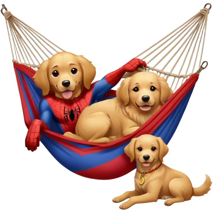 Spider-Man resting on a hammock with a golden retriever next to him emoji