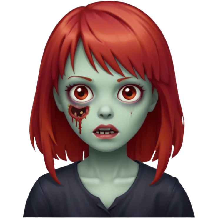 menina zumbi de franja e cabelo vermelho médio  emoji