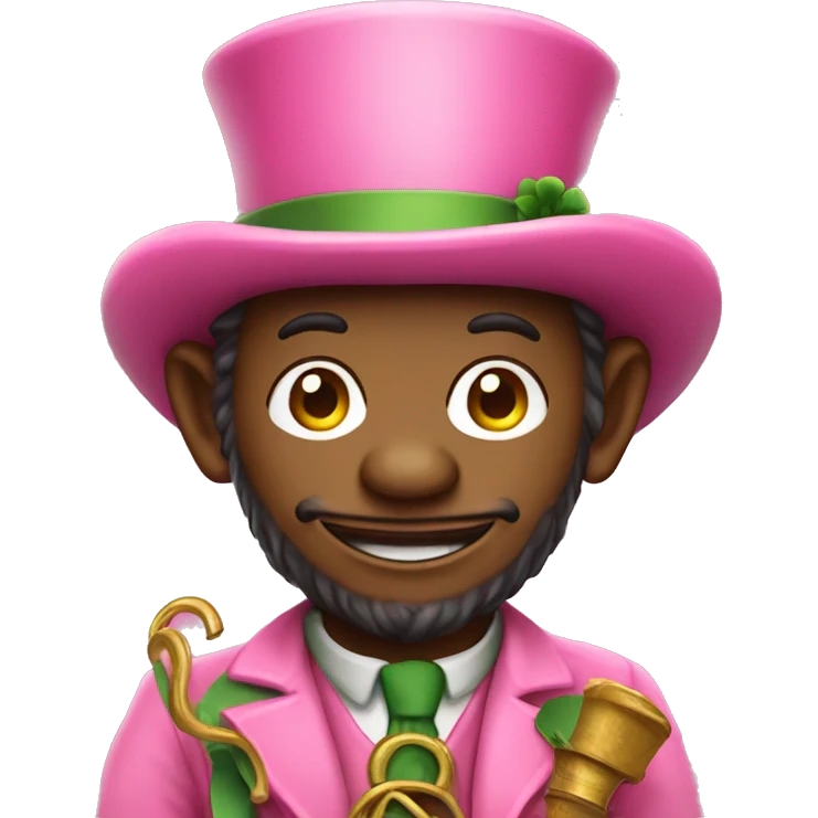 Leprechaun wearing all pink holding a phone emoji