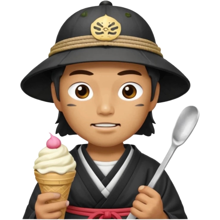 SAMURAI WARING SAMURAI CAP  EATING WITH ICECREAM emoji