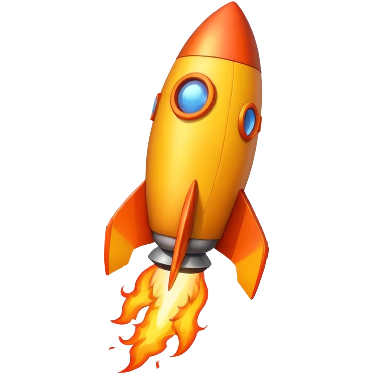 create a imoji showing rocket going in south east direction with proper flames. emoji