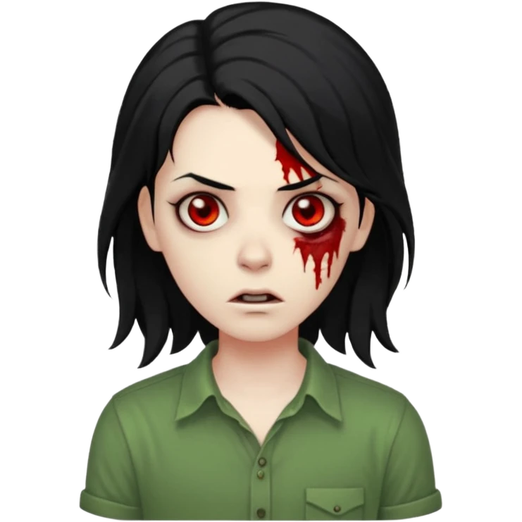 chico pelo medio largo ojos rojos y una camisa verde ,pelo negro y mas voluminoso zombie  emoji